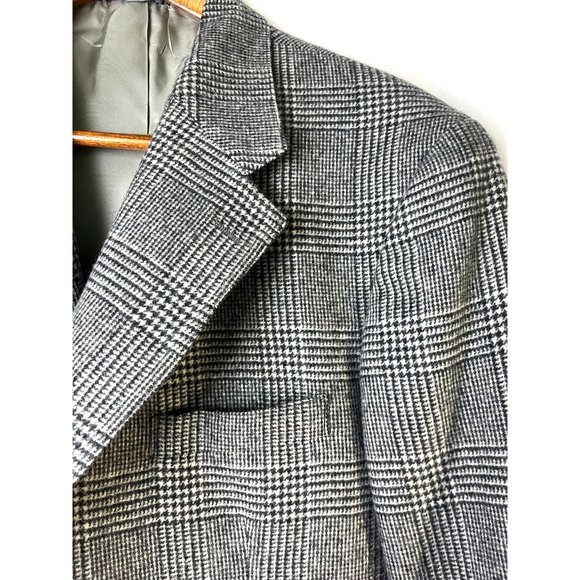 Vintage Black & White Plaid Cashmere Sports Jacket, Men's Size Xtra- Large Tall - Picture 11 of 16